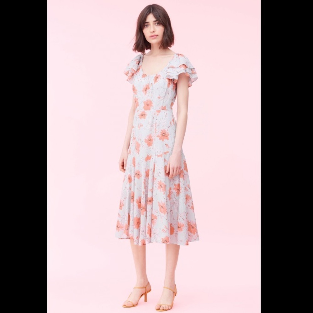 La Vie Rebecca Taylor Womens LOUISE Gray Pink Floral A Line Dress Size XS